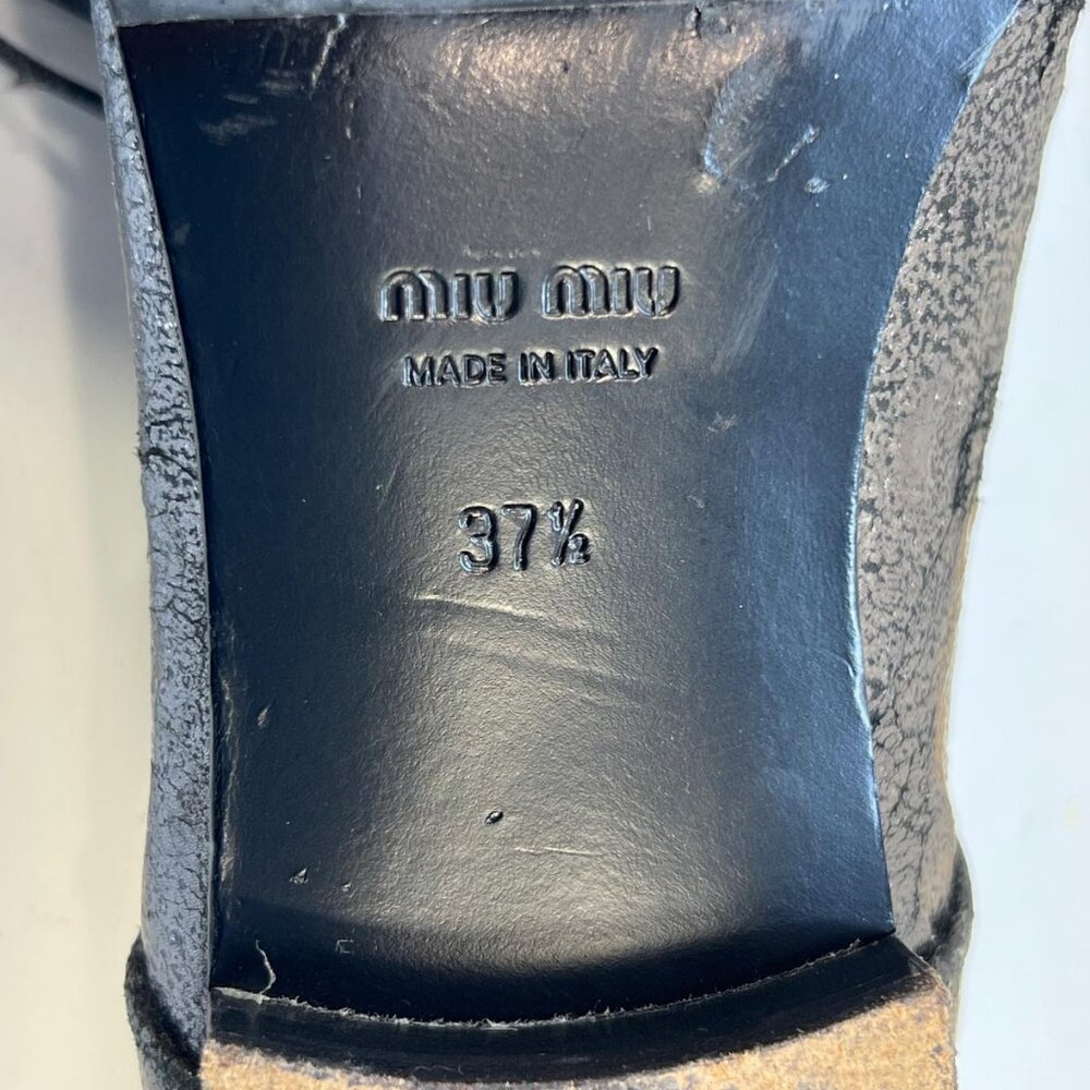 Miu Miu Metallic Leather Lace Up Oxford Shoes Men's Size 37/5 Black Lace Up - Picture 4 of 8